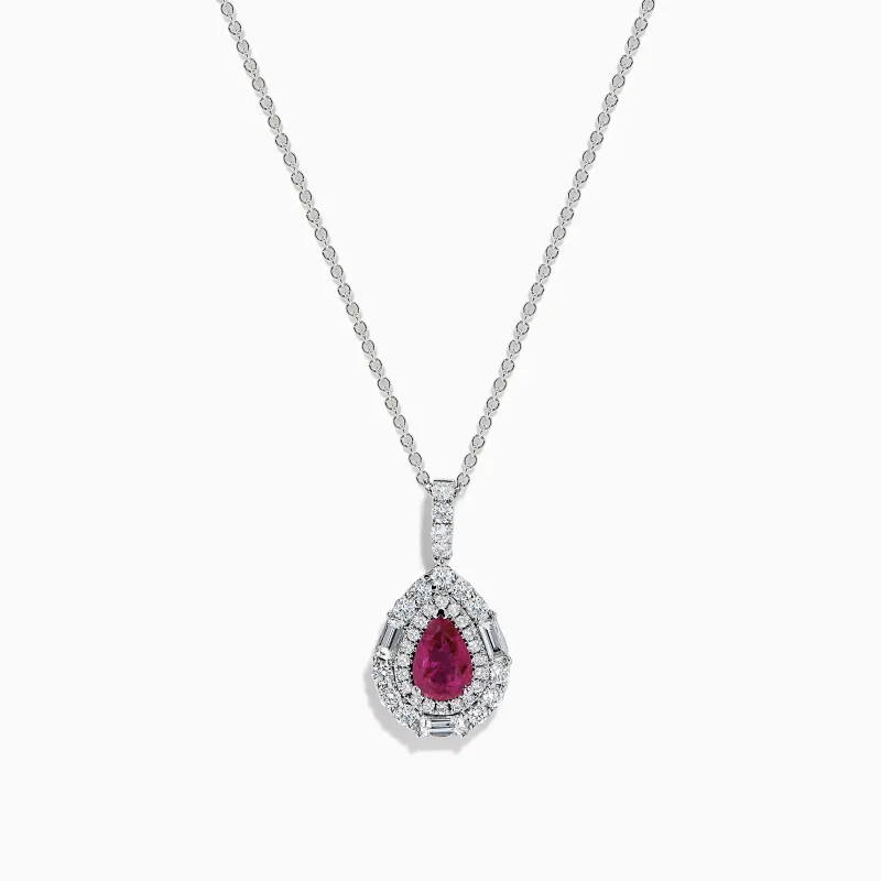 18K White Gold Pink Sapphire and Diamond Pendant sold by Effy