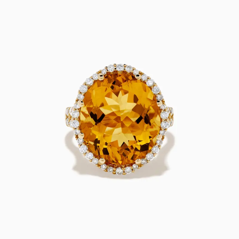 Sunset 14K Yellow Gold Citrine and Diamond Halo Ring sold by Effy