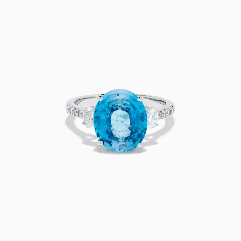 14K White Gold Blue Zircon and Diamond 3 Stone Ring sold by Effy