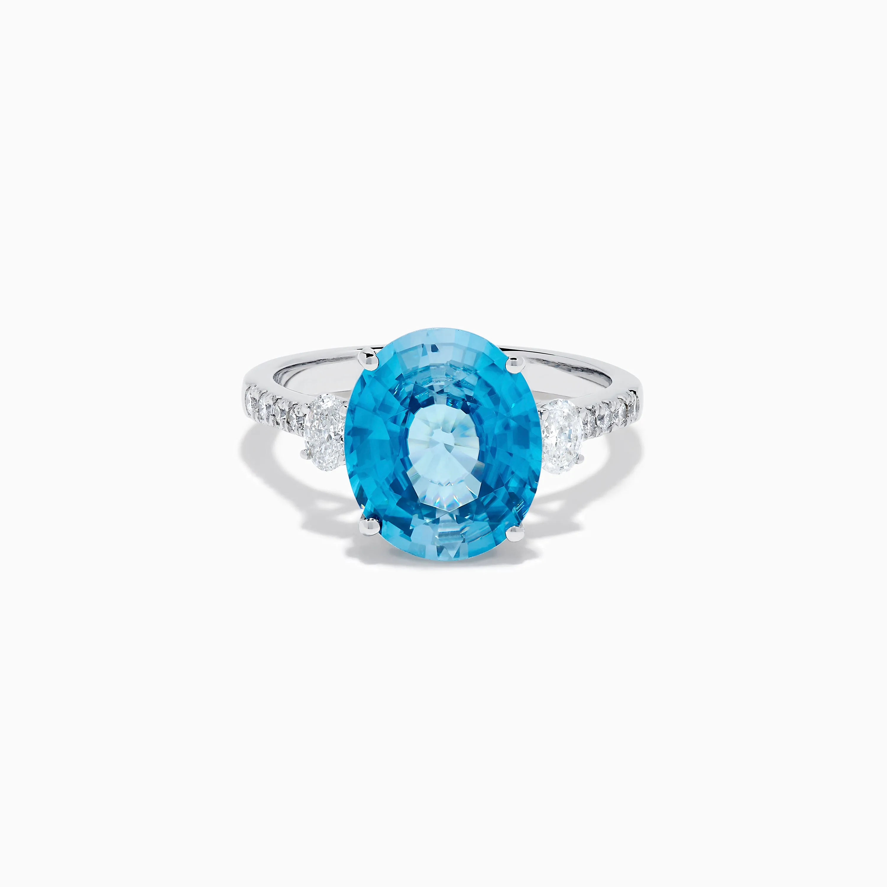 14K White Gold Blue Zircon and Diamond 3 Stone Ring sold by Effy