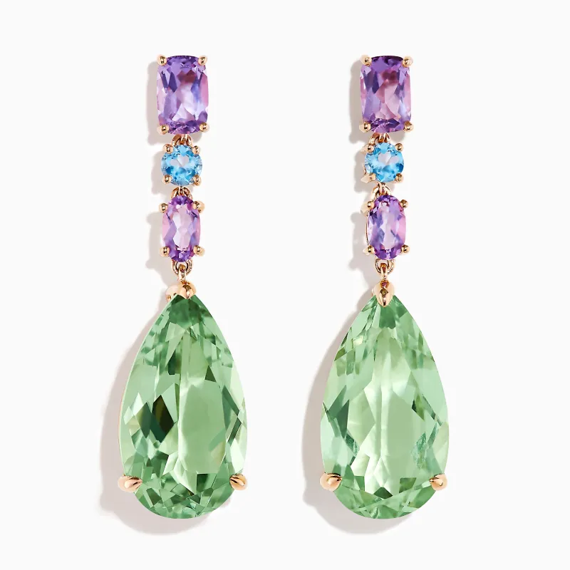 14K Rose Gold Blue Topaz Pink and Green Amethyst Drop Earrings sold by Effy