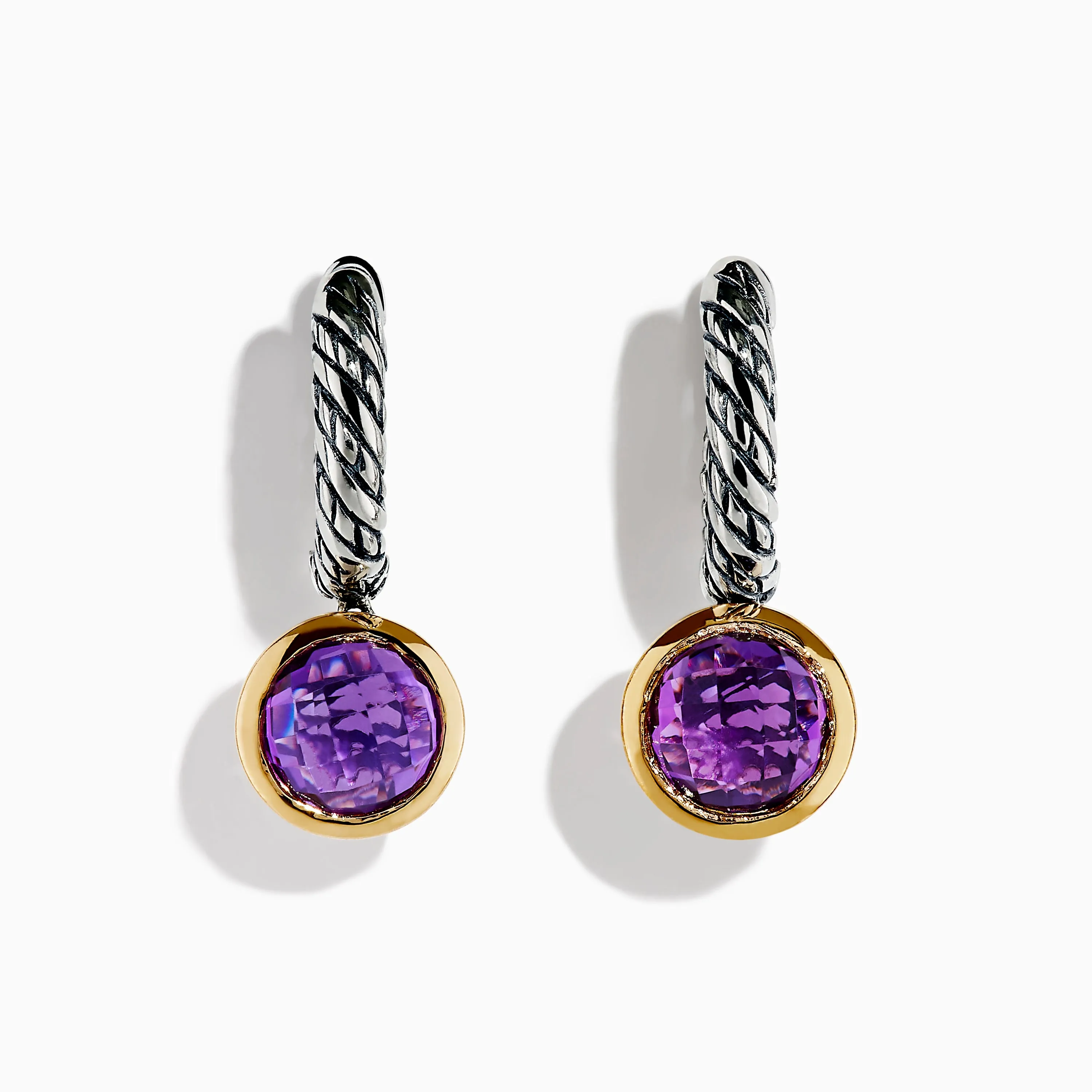 925 Sterling Silver and 14K Yellow Gold Amethyst Bezel Drop Earrings sold by Effy