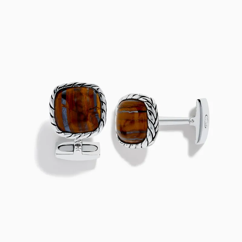 Men's 925 Sterling Silver Tiger Eye Cuff Links sold by Effy