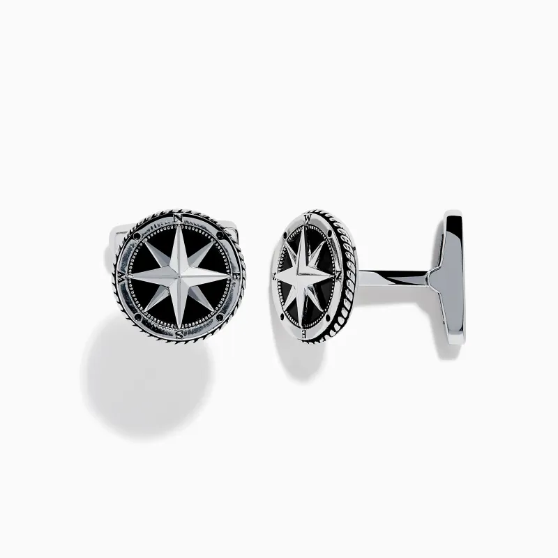 Men's 925 Sterling Silver Onyx Compass Cuff Links sold by Effy