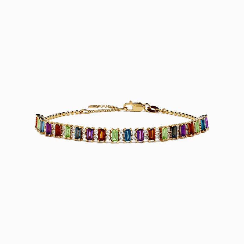 Mosaic 14K Yellow Gold Multi Color Gemstone Beaded Chain Bracelet sold by Effy
