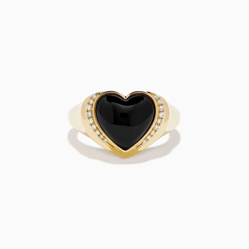 14K Yellow Gold Onyx and Diamond Heart Ring sold by Effy