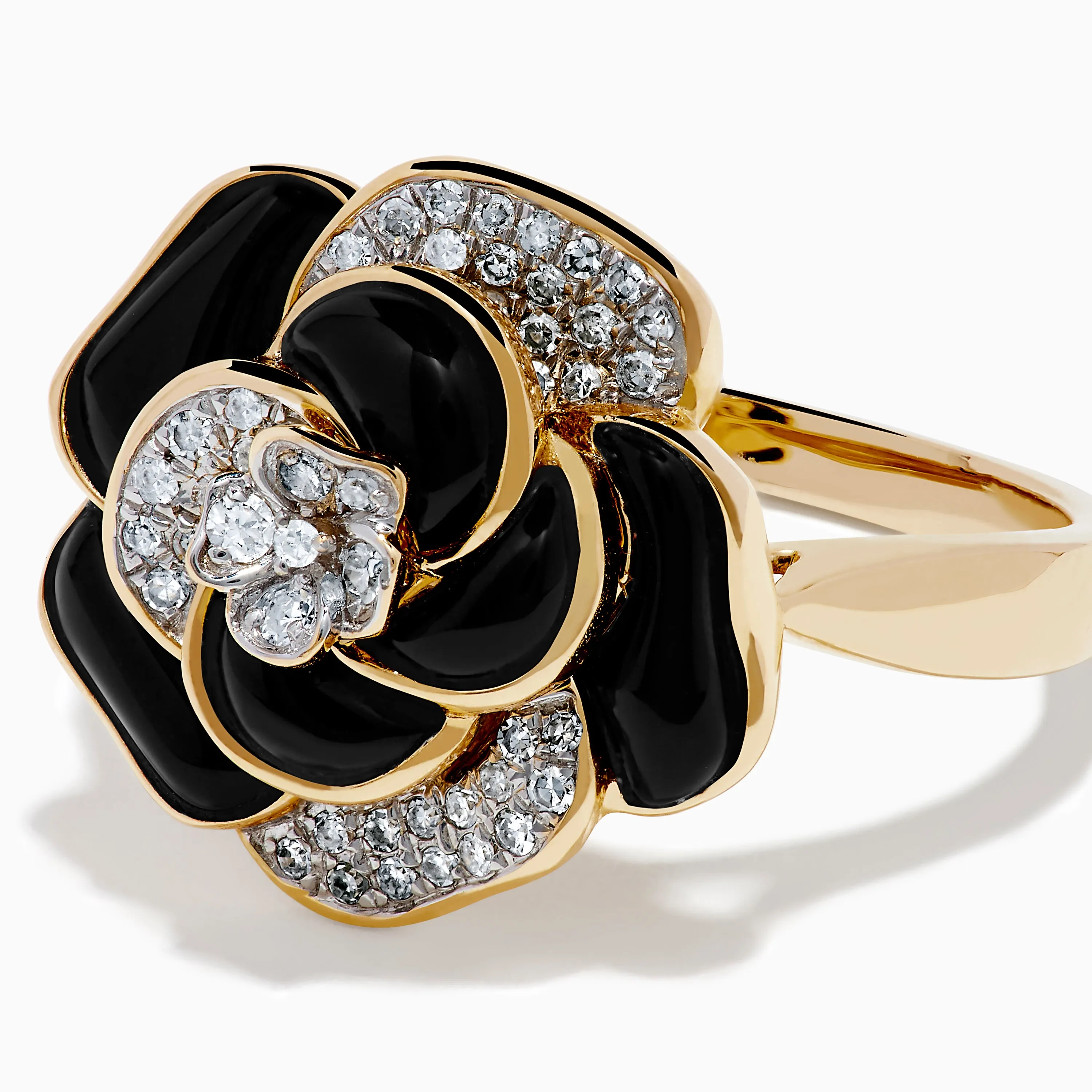 Eclipse 14K Yellow Gold Onyx and Diamond Flower Ring sold by Effy product image thumbnail 2