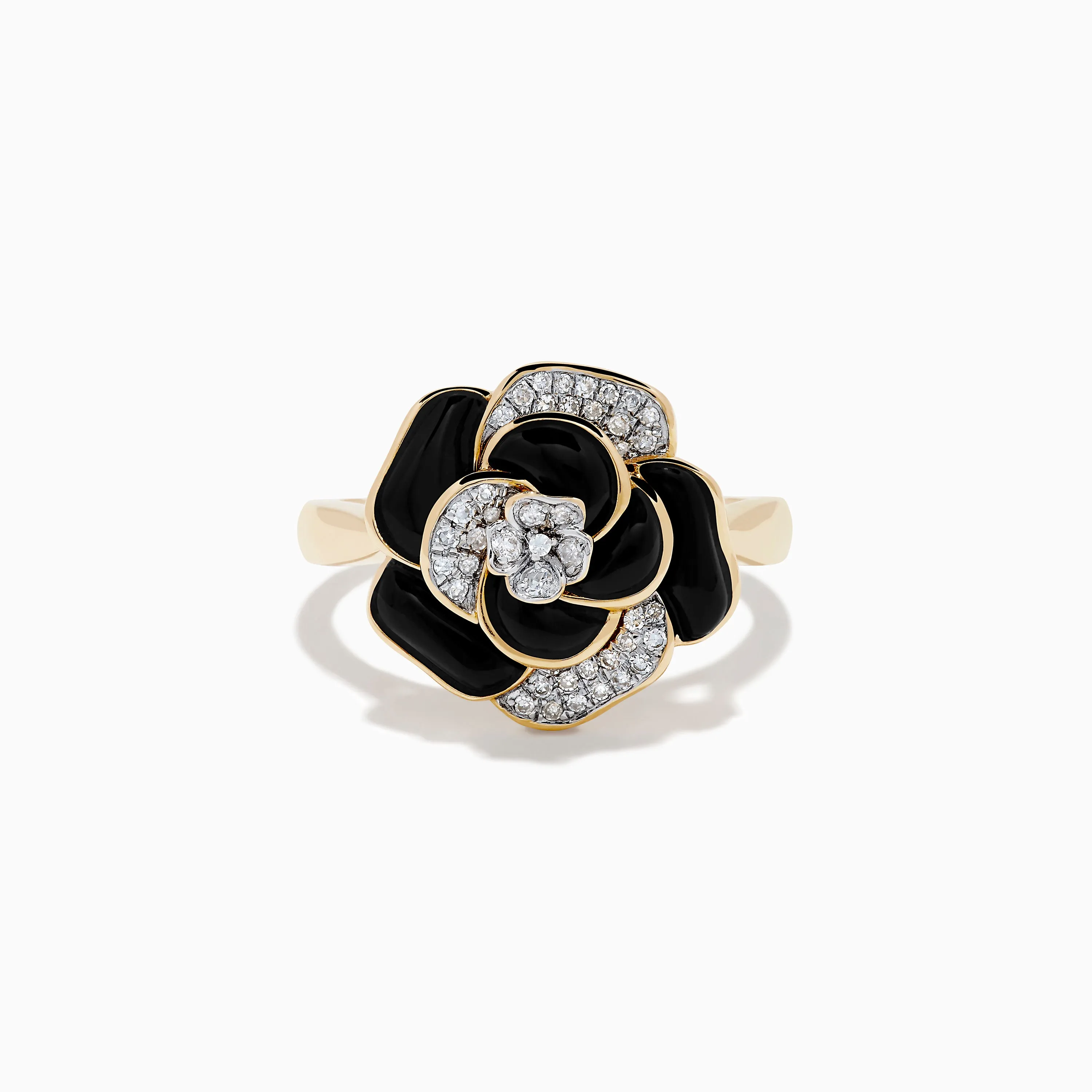 Eclipse 14K Yellow Gold Onyx and Diamond Flower Ring sold by Effy