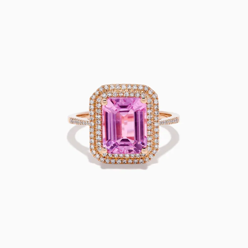 14K Rose Gold Kunzite and Diamond Double Halo Ring sold by Effy