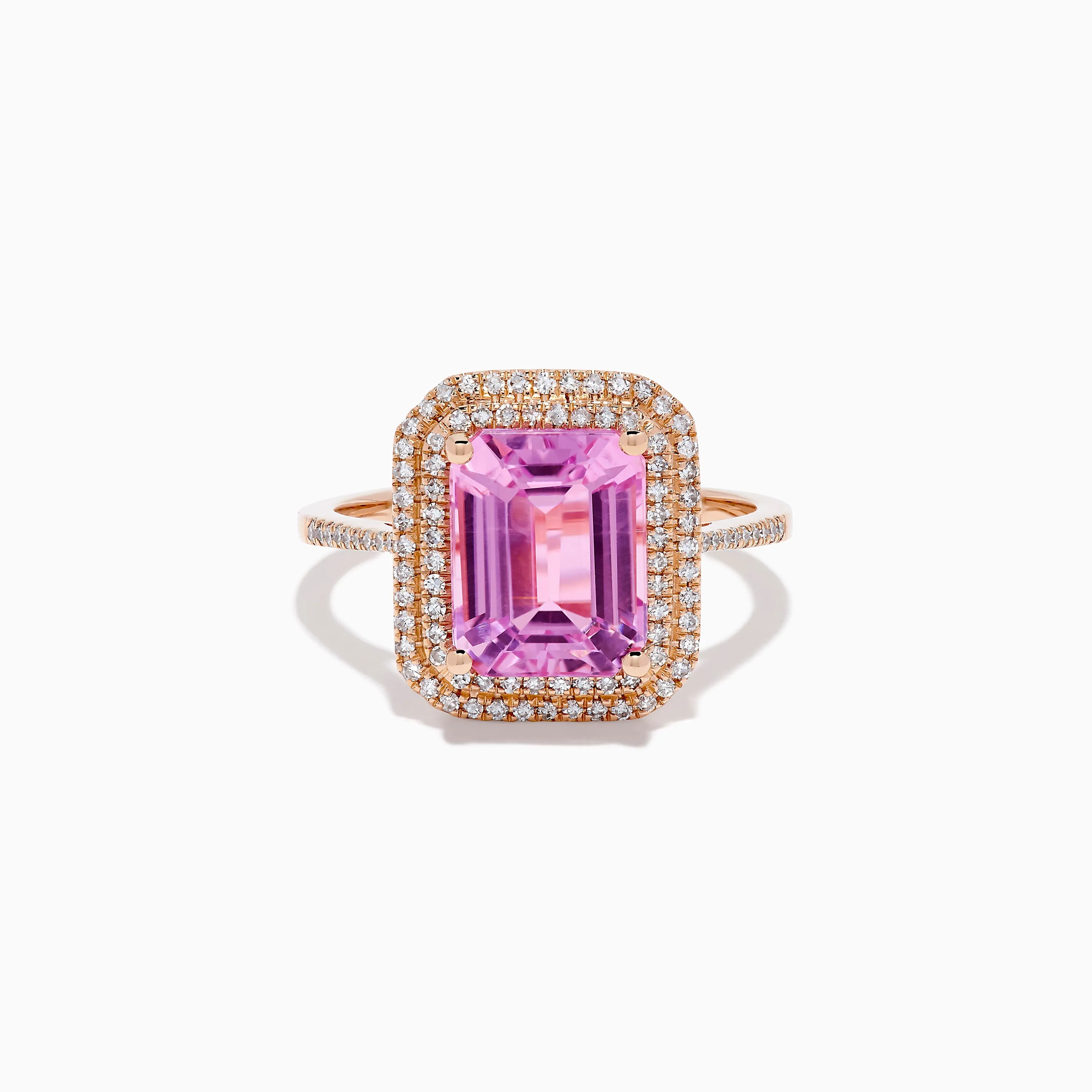14K Rose Gold Kunzite and Diamond Double Halo Ring sold by Effy
