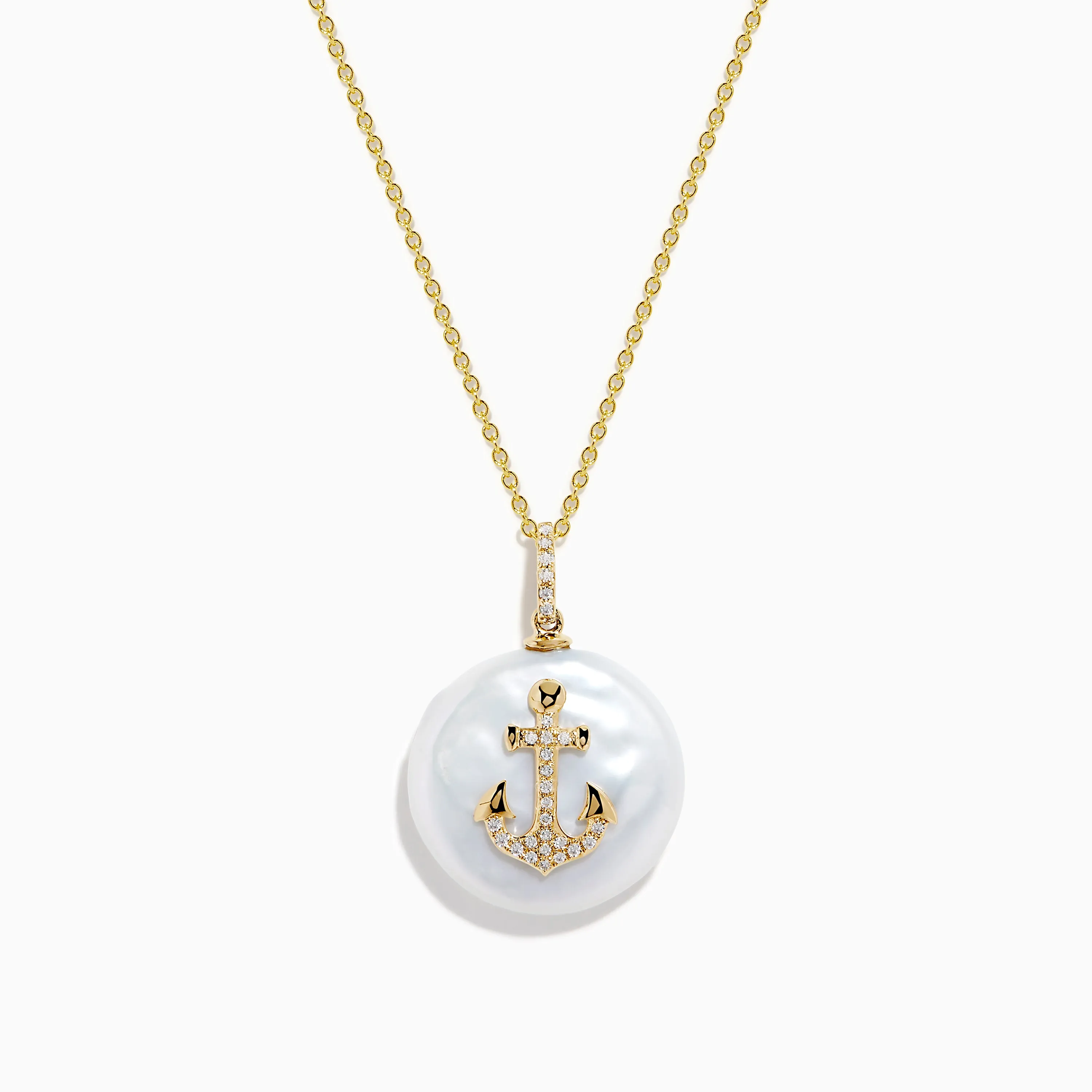 14K Yellow Gold Fresh Water Pearl and Diamond Anchor Pendant sold by Effy