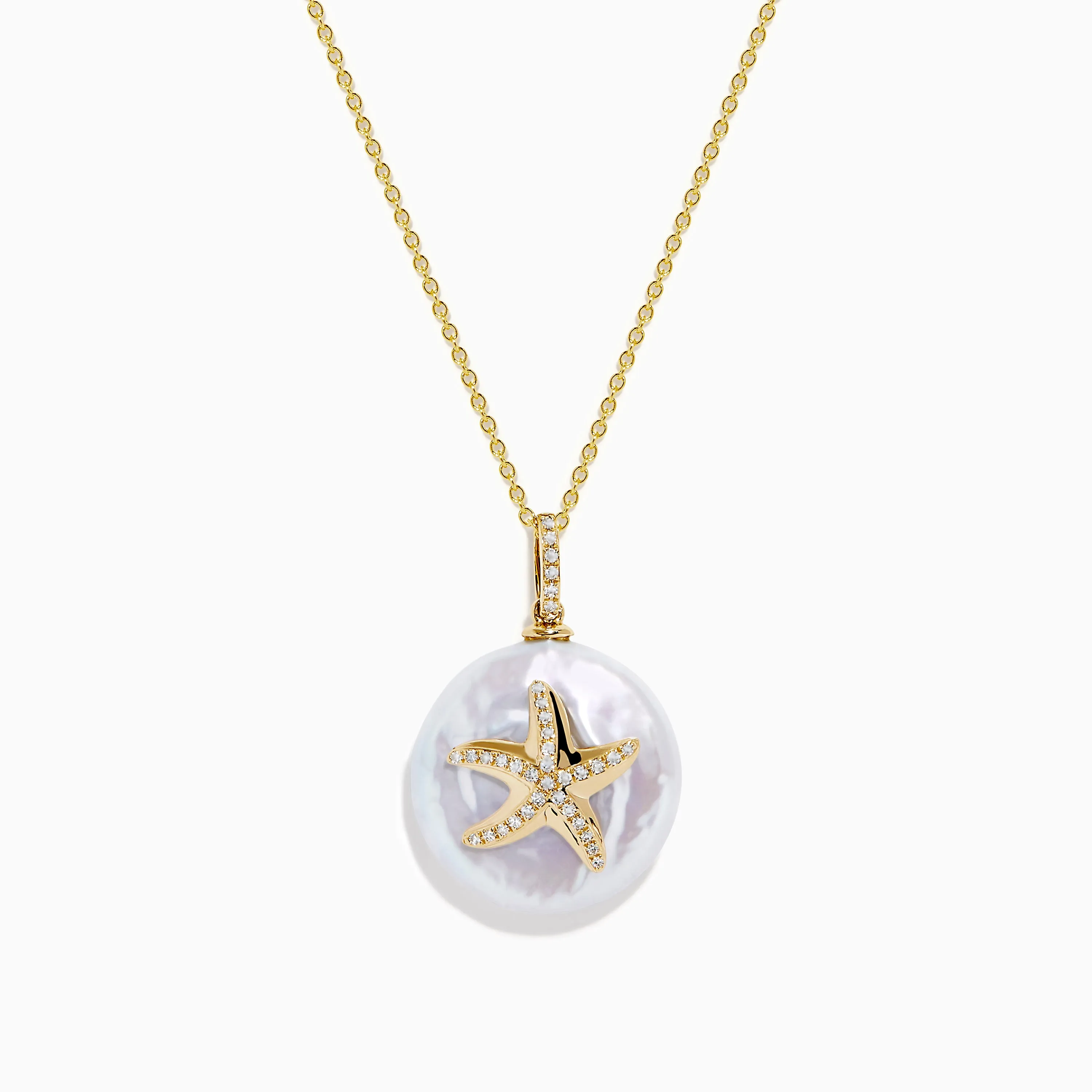 14K Yellow Gold Fresh Water Pearl and Diamond Starfish Pendant sold by Effy
