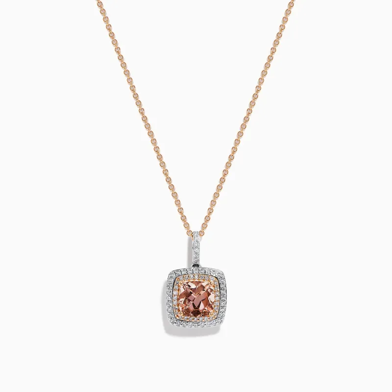 14K Two Tone Gold Morganite and Diamond Pendant sold by Effy