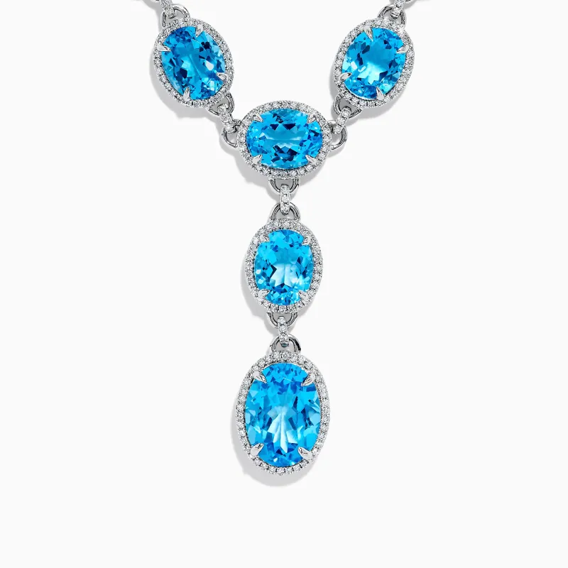 Ocean Bleu 14K White Gold Blue Topaz and Diamond Lavaliere Necklace sold by Effy