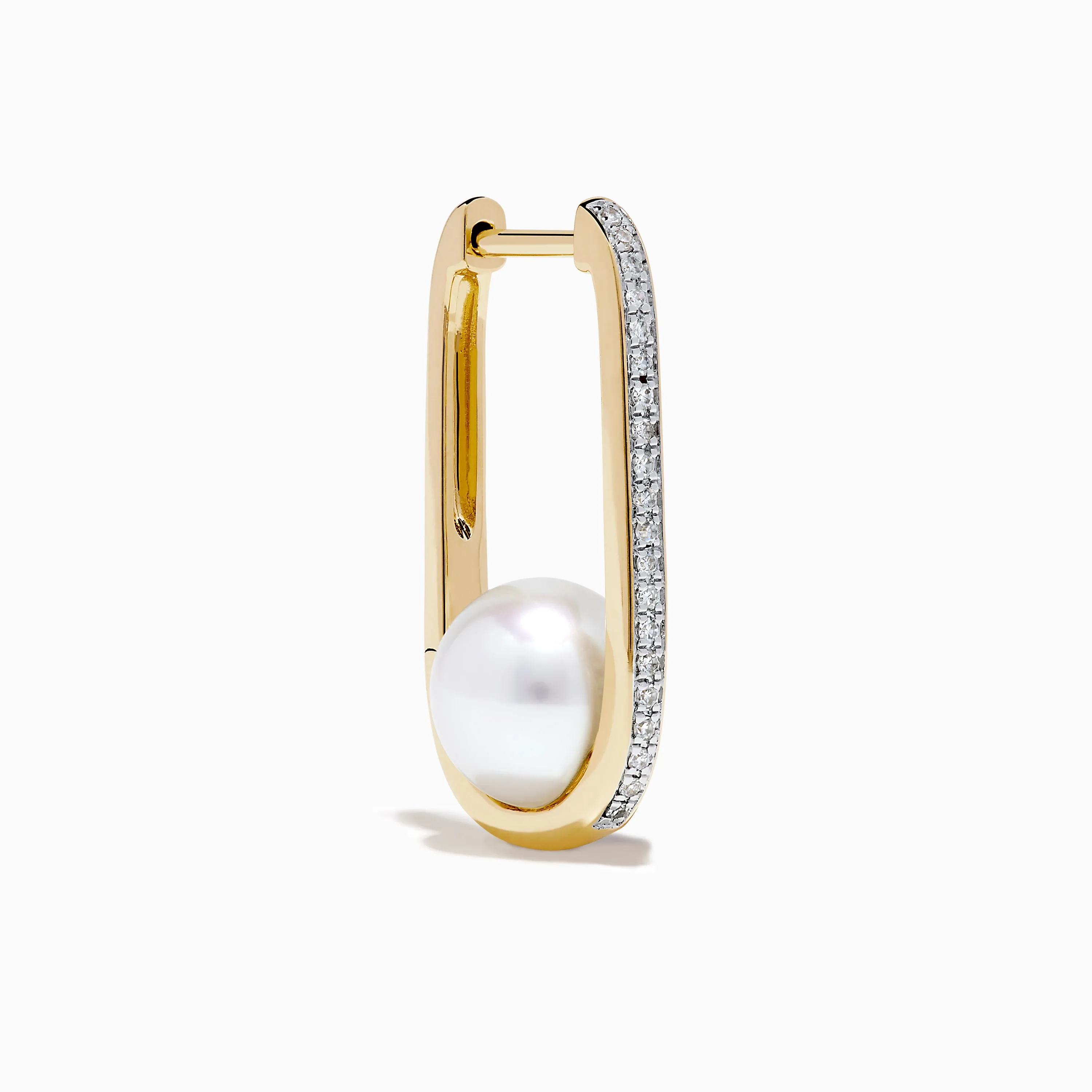 14K Yellow Gold Fresh Water Pearl and Diamond Square Hoop Earrings sold by Effy product image thumbnail 3
