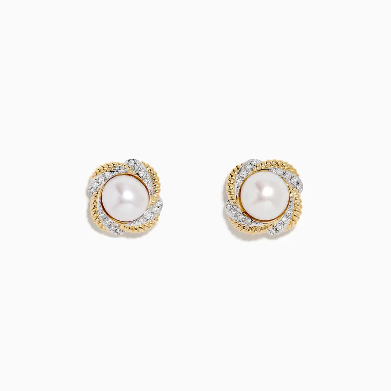 14K Yellow Freshwater Pearl and Diamond Scalloped Edge Earrings sold by Effy