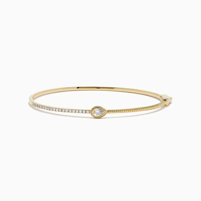D'Oro 14K Yellow Gold Pear Bezel Diamond Bangle sold by Effy