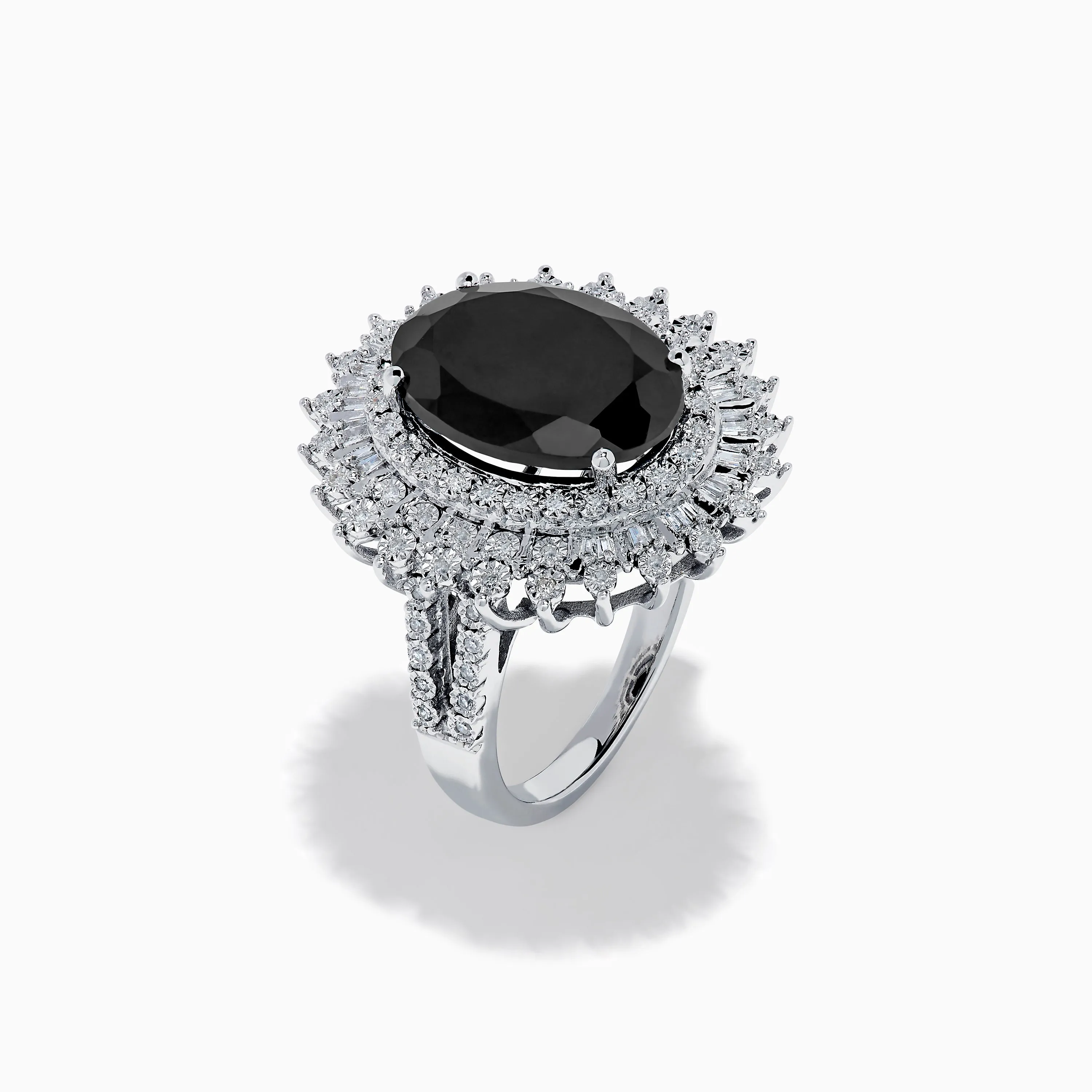 14K White Gold Onyx and Diamond Double Halo Ring sold by Effy product image thumbnail 4
