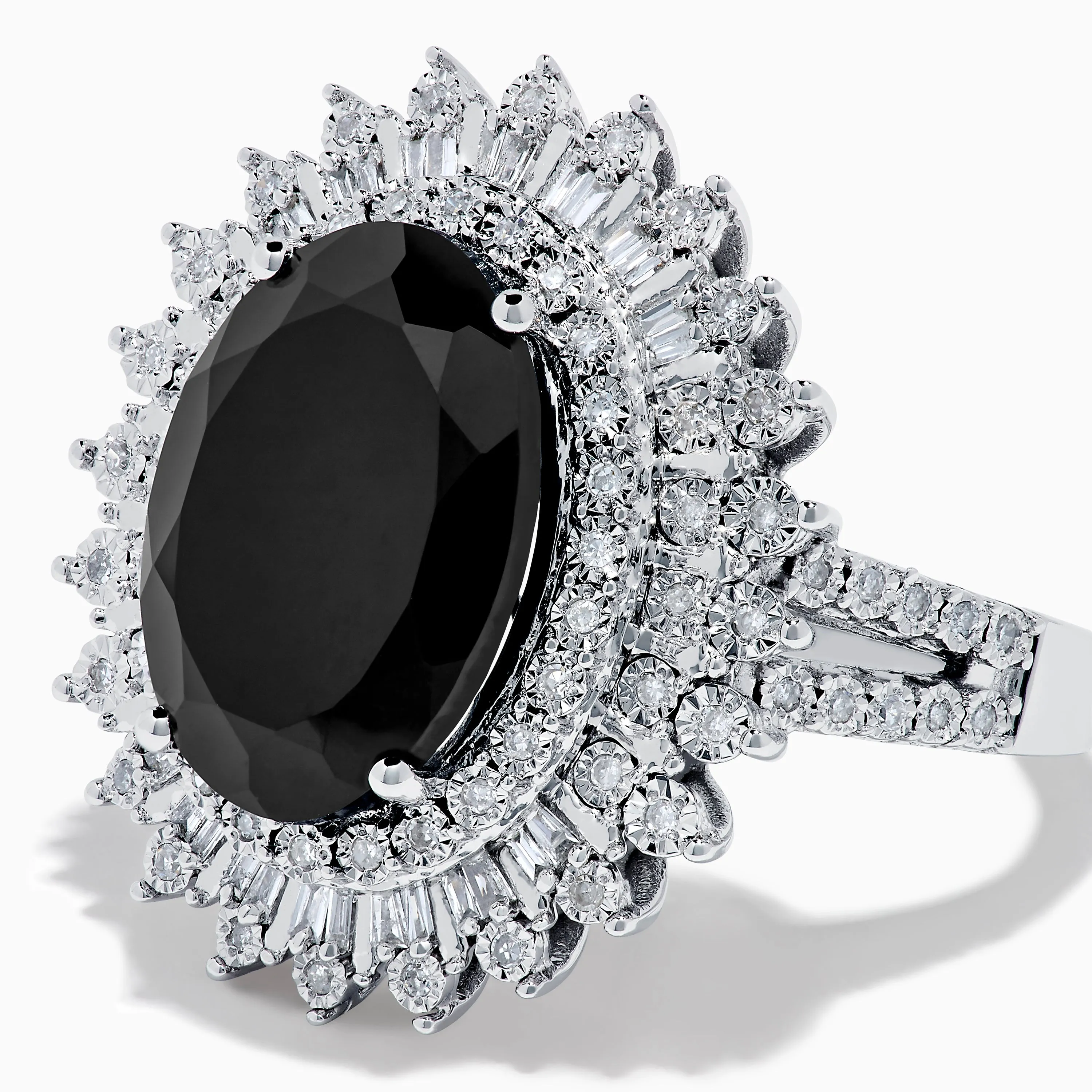 14K White Gold Onyx and Diamond Double Halo Ring sold by Effy product image thumbnail 2