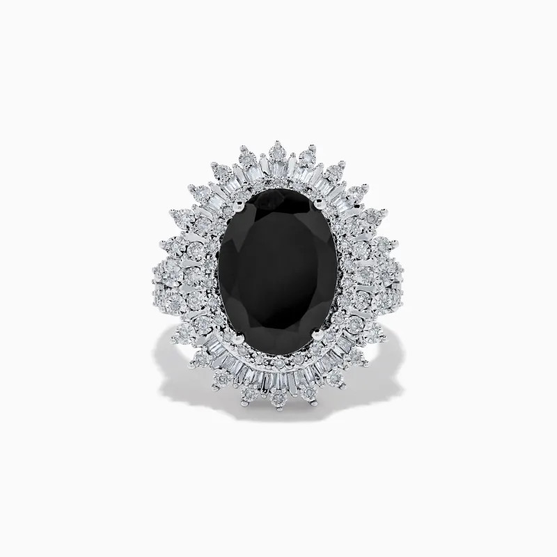 14K White Gold Onyx and Diamond Double Halo Ring sold by Effy
