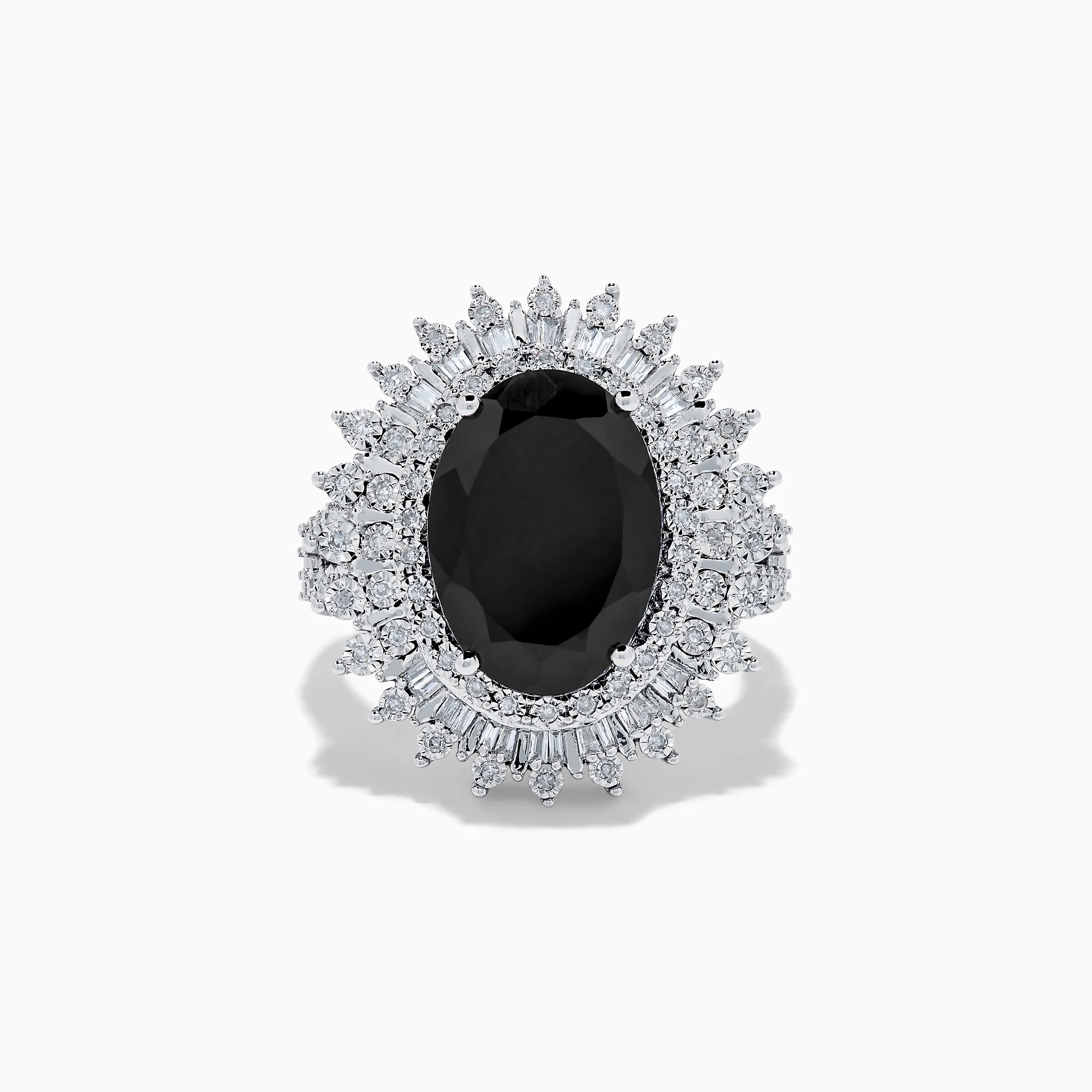14K White Gold Onyx and Diamond Double Halo Ring sold by Effy
