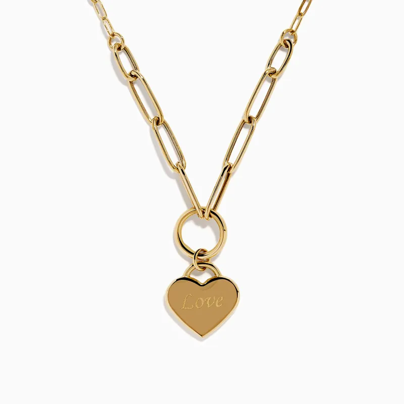 14K Yellow Gold Heart Love on Paperclip Chain Necklace sold by Effy