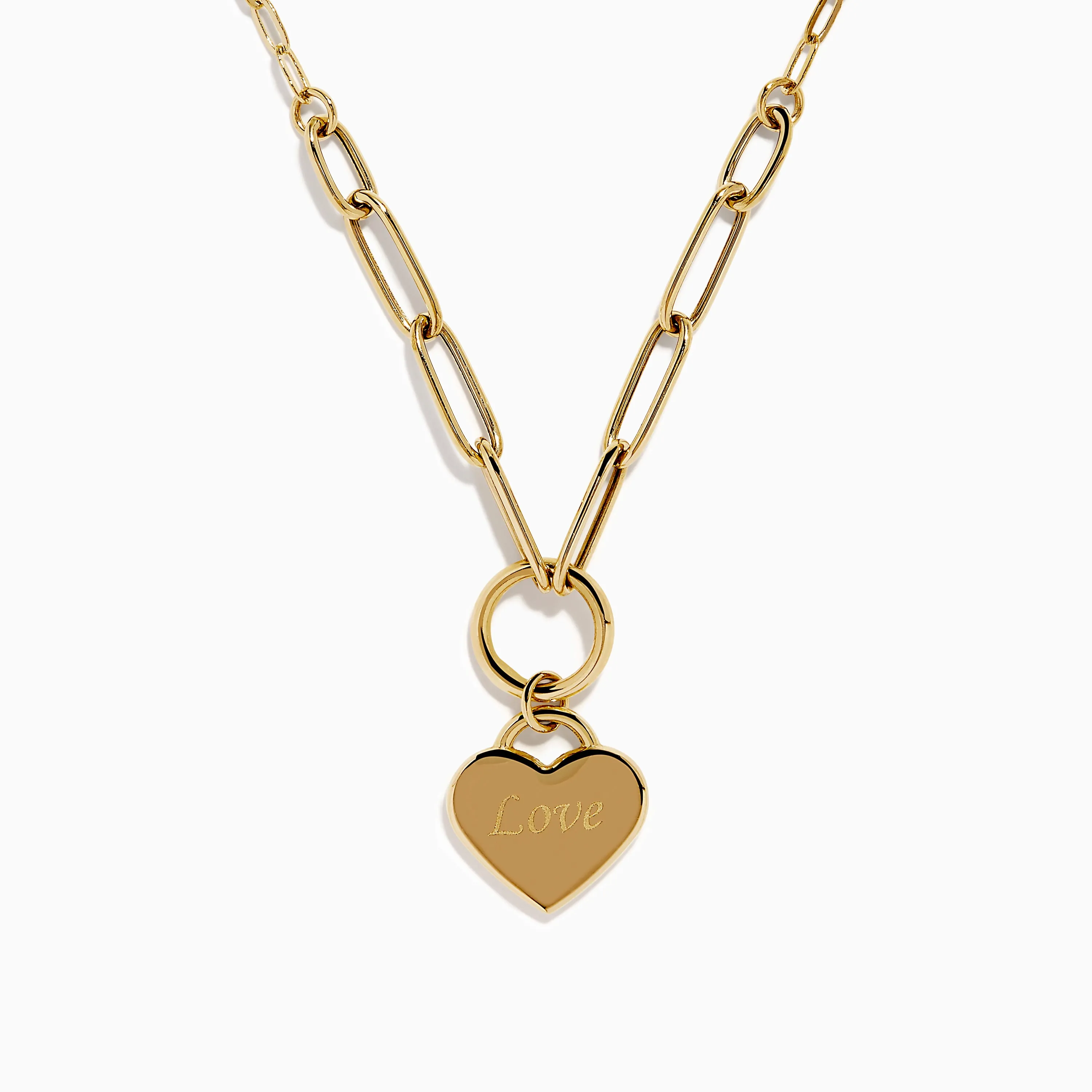 14K Yellow Gold Heart Love on Paperclip Chain Necklace sold by Effy