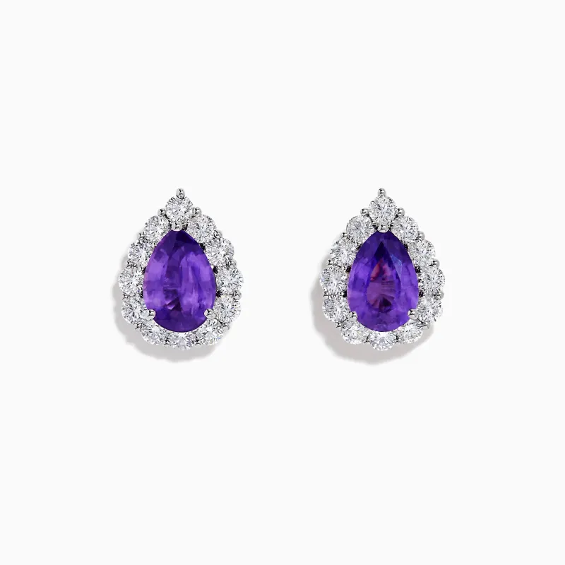 18K White Gold Purple Sapphire and Diamond Halo Earrings sold by Effy