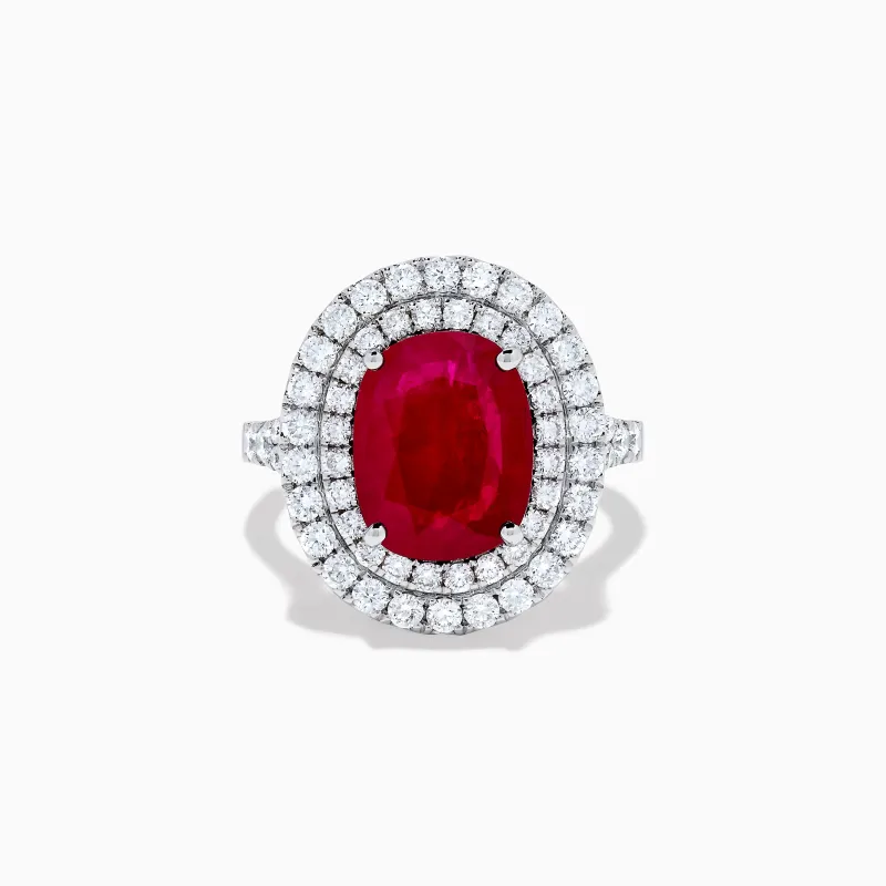 18K White Gold Ruby and Diamond Double Halo Ring sold by Effy