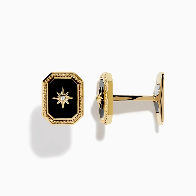 Men's Eclipse 14K Yellow Gold Onyx and Diamond Cufflinks sold by Effy