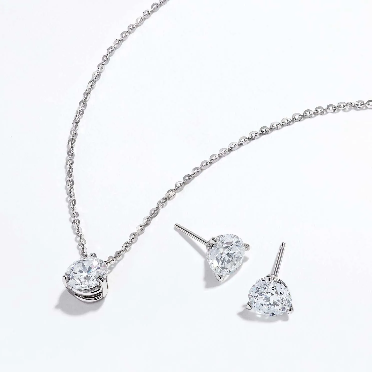 Lab Grown Diamond Earring and Necklace Set in 14K White Gold sold by Effy