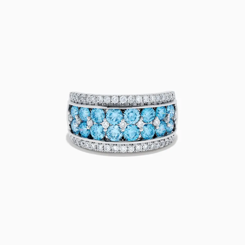 Lab Grown Blue and White Diamond Statement Ring in 14K White Gold sold by Effy