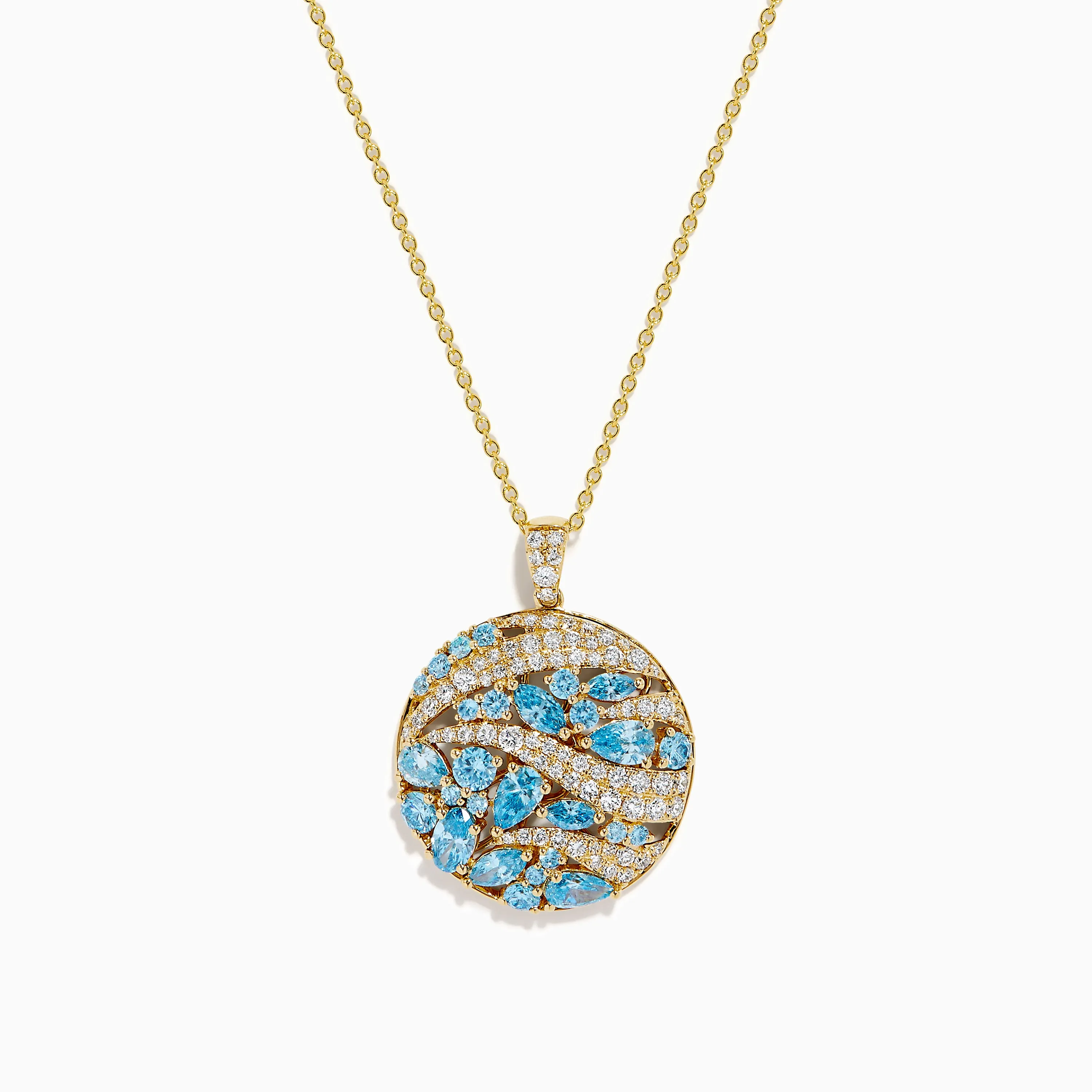 Lab Grown Blue and White Diamond Coin Pendant in 14K Yellow Gold sold by Effy