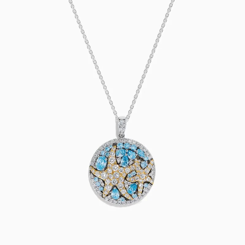 Lab Grown Blue and White Diamond Starfish Pendant in 14K Two Tone Gold sold by Effy