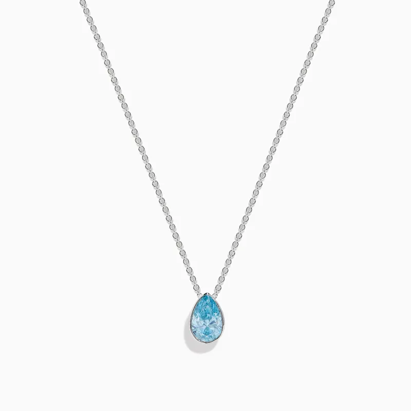 Lab Grown Pear Solitaire Blue Diamond Collarbone Necklace in 14K White Gold sold by Effy