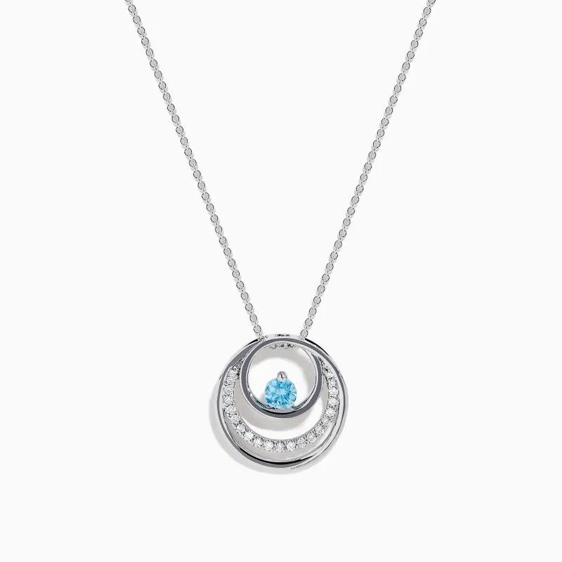 Lab Grown Blue and White Diamond Circle Pendant in 14K White Gold sold by Effy