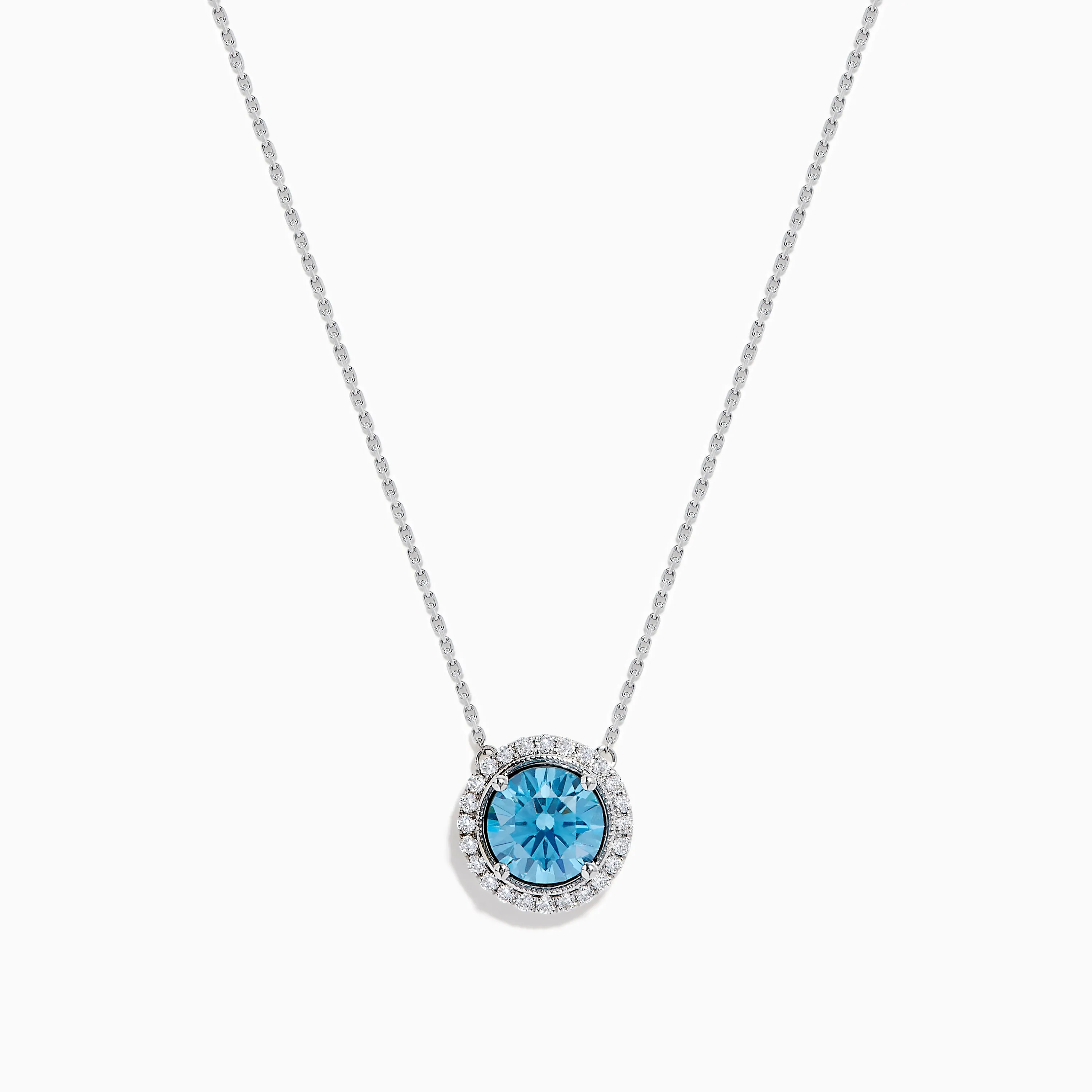 Lab Grown Blue and White Diamond Halo Necklace in 14K White Gold sold by Effy