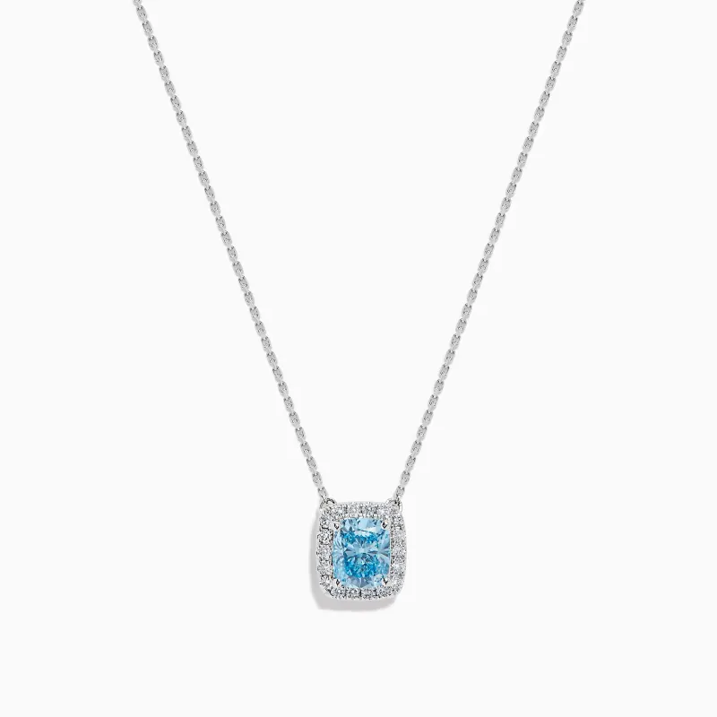 Lab Grown Blue and White Diamond Halo Necklace in 14K White Gold sold by Effy