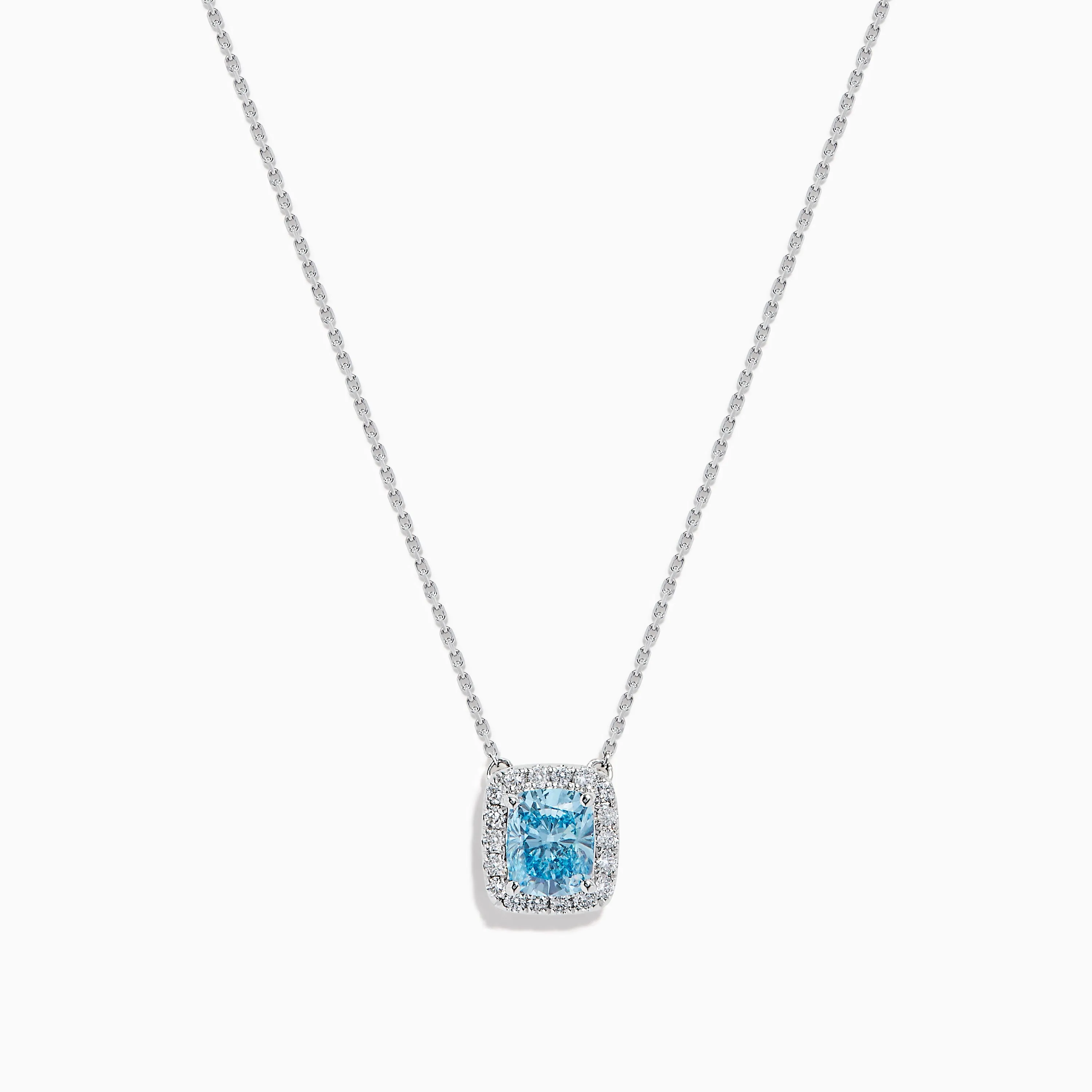 Lab Grown Blue and White Diamond Halo Necklace in 14K White Gold sold by Effy