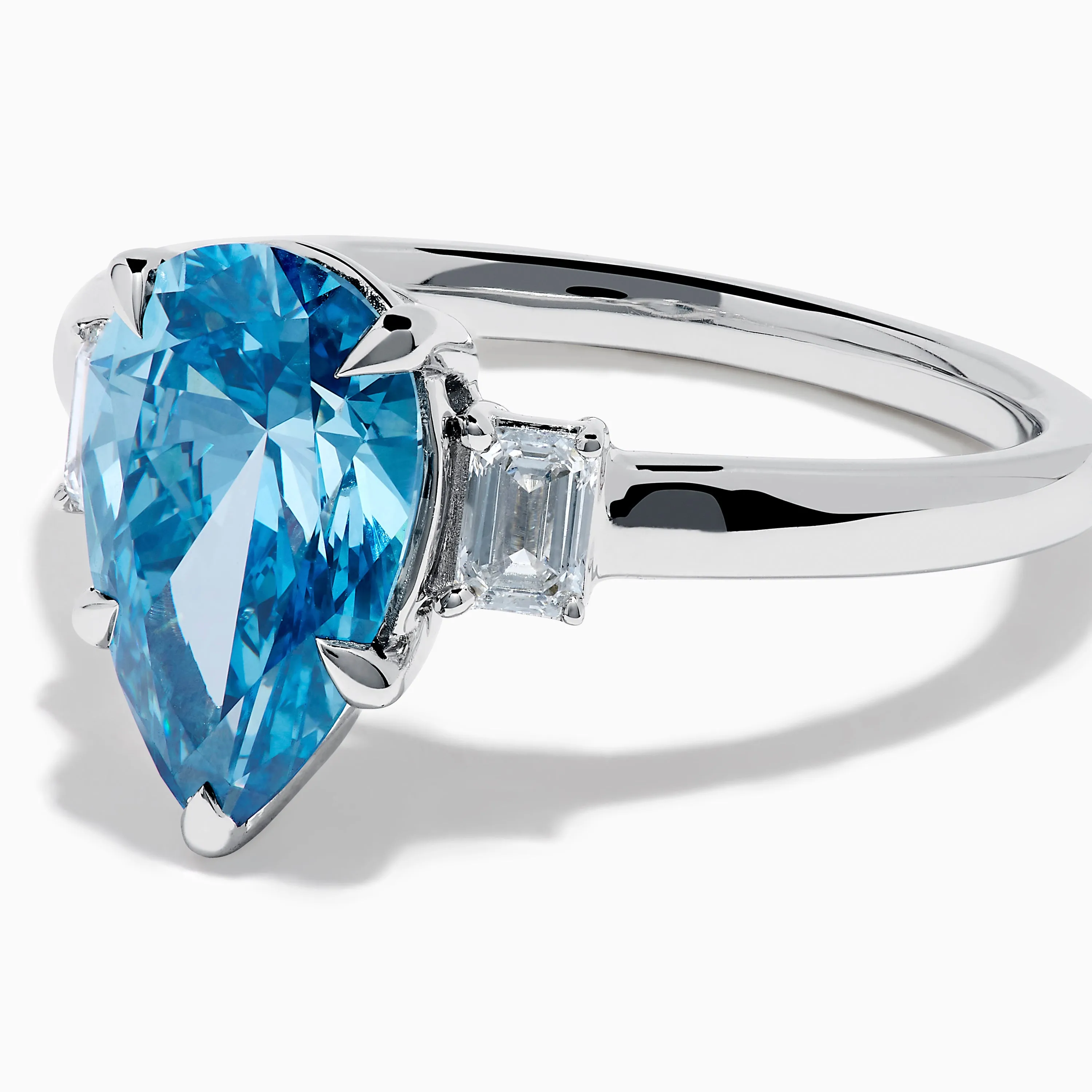 Lab Grown Blue and White Diamond 3-Stone Ring in 14K White Gold sold by Effy product image thumbnail 2