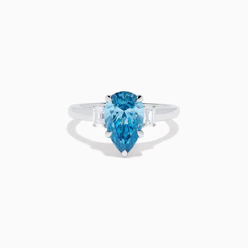 Lab Grown Blue and White Diamond 3-Stone Ring in 14K White Gold sold by Effy