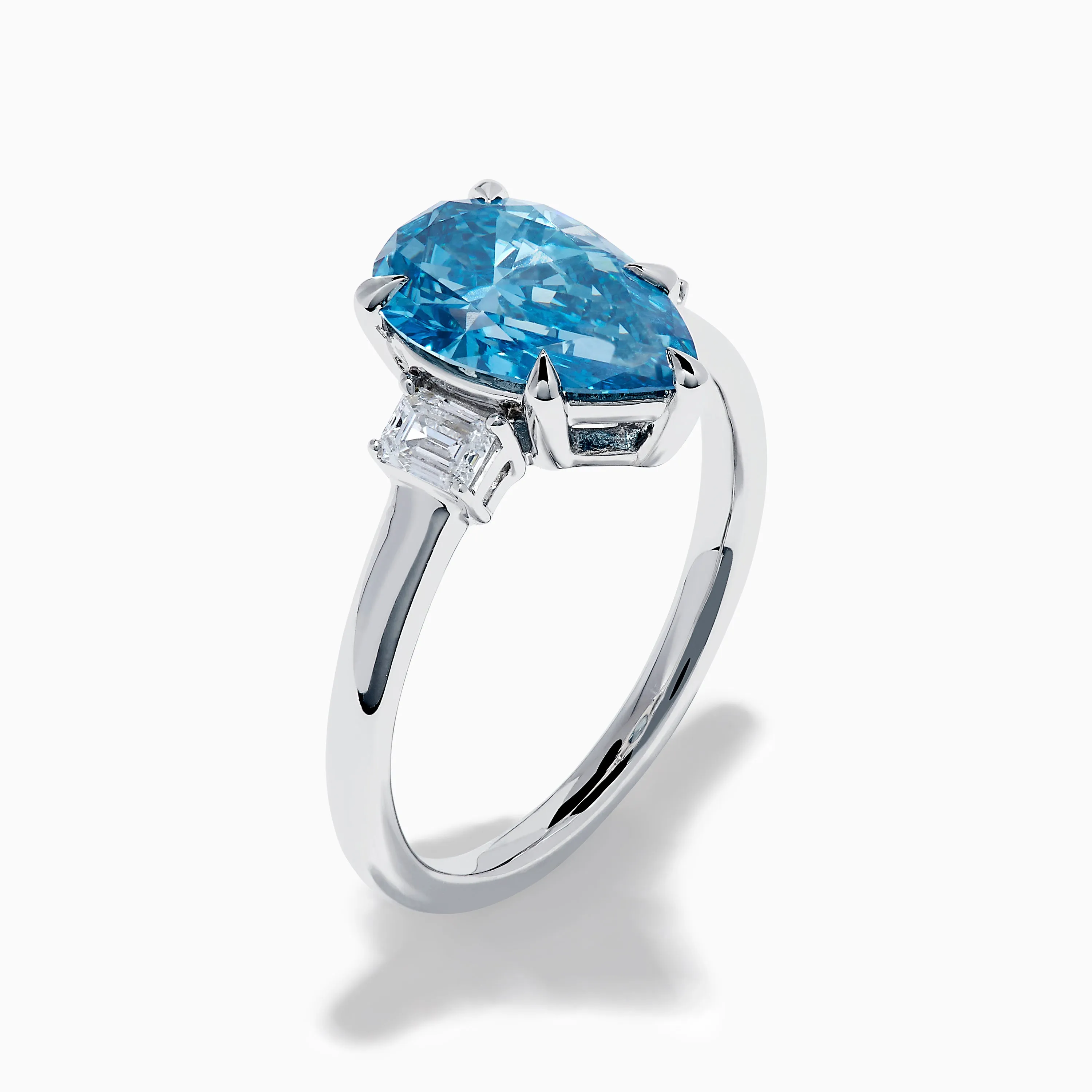 Lab Grown Blue and White Diamond 3-Stone Ring in 14K White Gold sold by Effy product image thumbnail 4