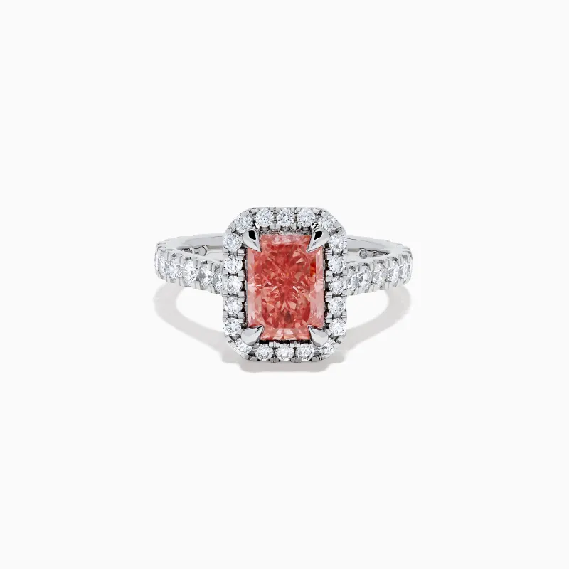 Lab Grown Pink and White Diamond Halo Ring in 14K White Gold sold by Effy