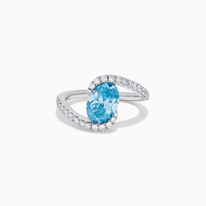 Lab Grown Blue and White Diamond Connect Ring in 14K White Gold sold by Effy