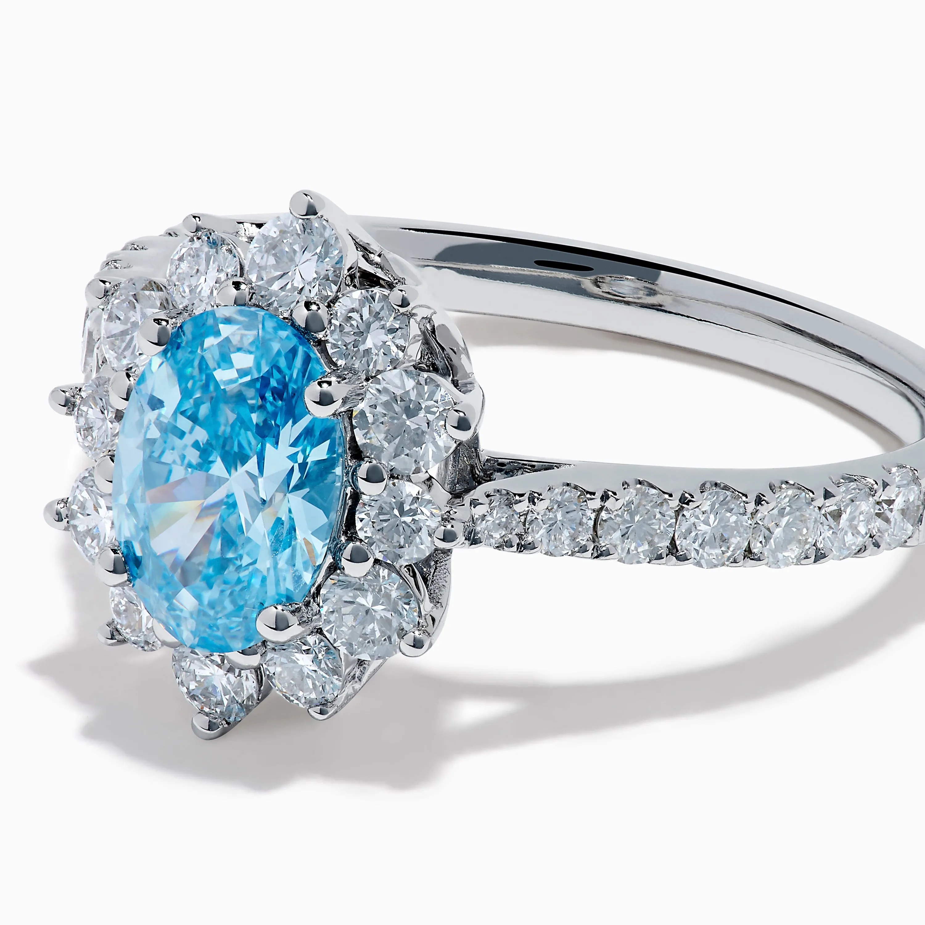Lab Grown Blue and White Diamond Halo Ring in 14K White Gold sold by Effy product image thumbnail 2