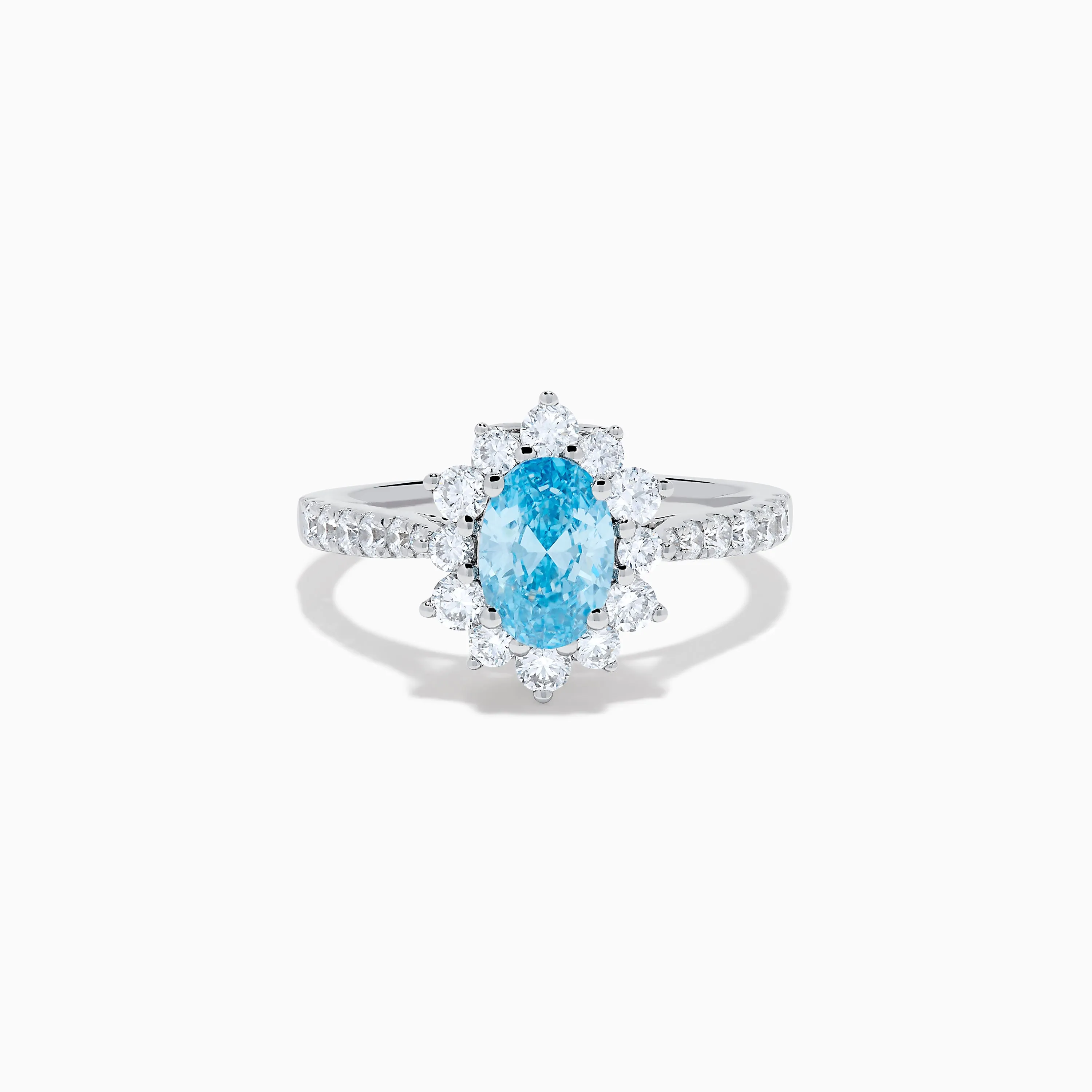 Lab Grown Blue and White Diamond Halo Ring in 14K White Gold sold by Effy