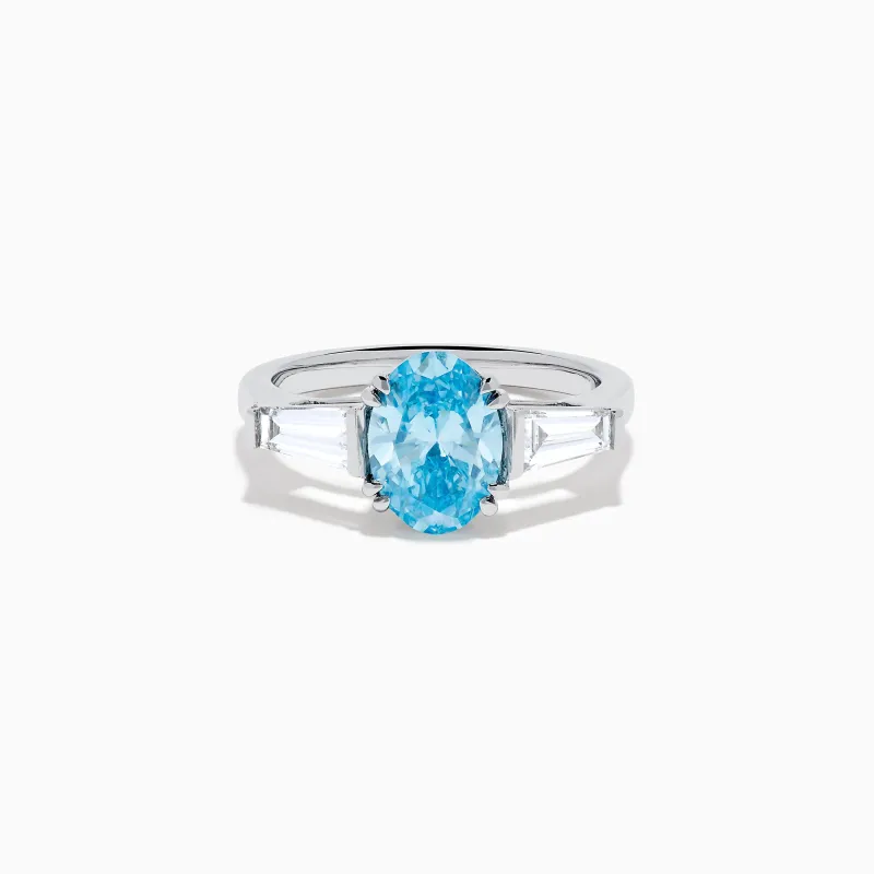 Lab Grown Blue and White Diamond 3-Stone Ring in 14K White Gold sold by Effy