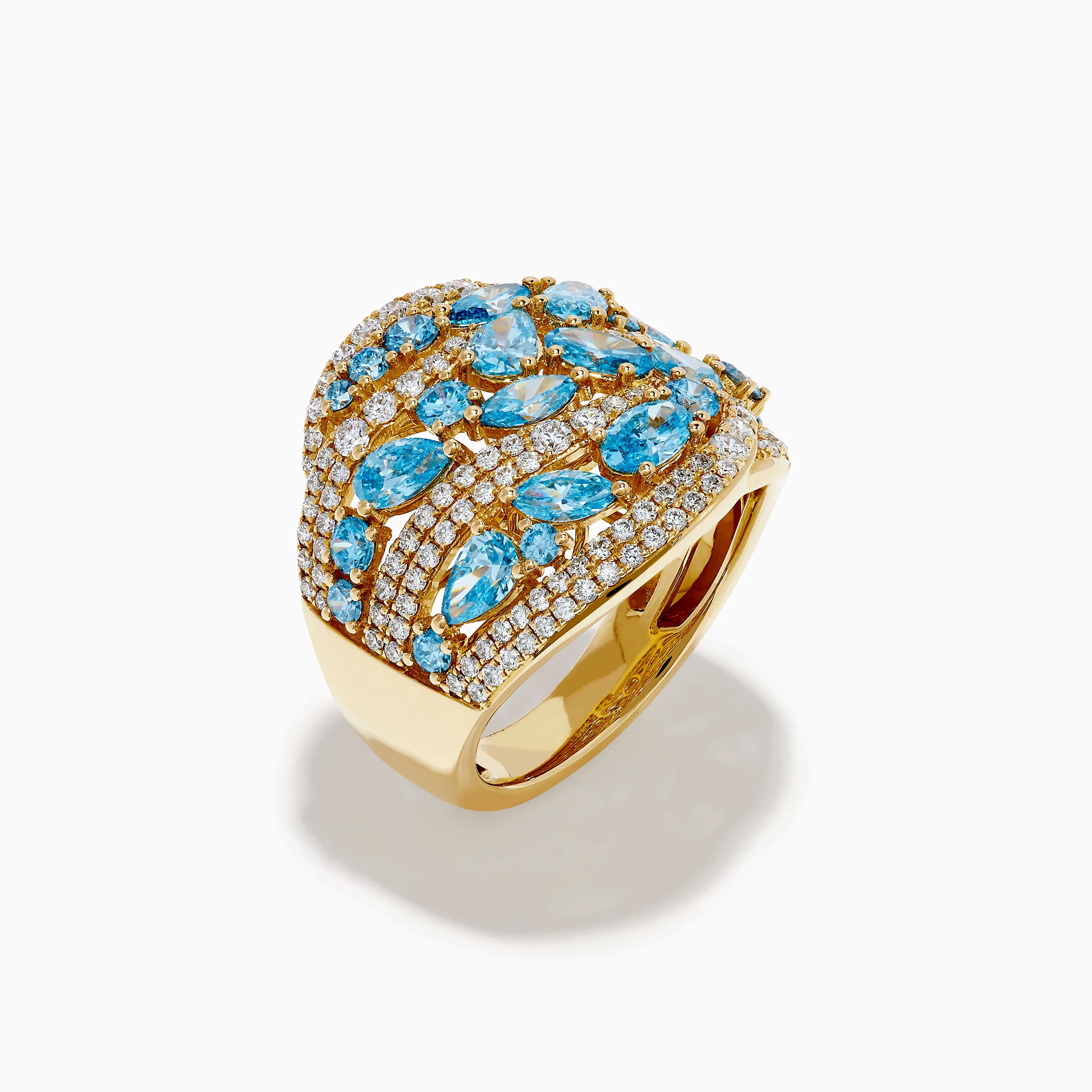 Lab Grown Blue and White Diamond Statement Ring in 14K Yellow Gold sold by Effy product image thumbnail 4