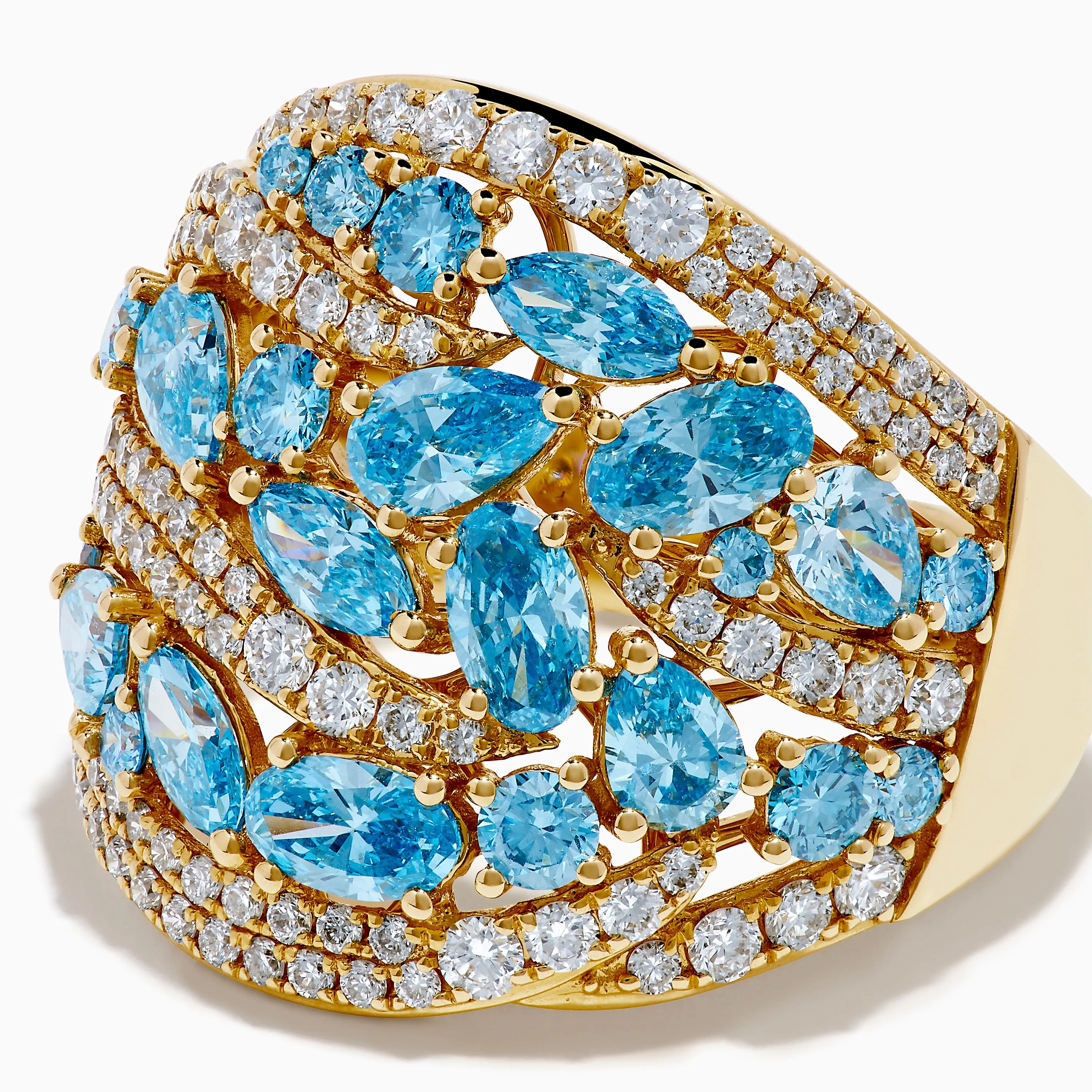 Lab Grown Blue and White Diamond Statement Ring in 14K Yellow Gold sold by Effy product image thumbnail 2
