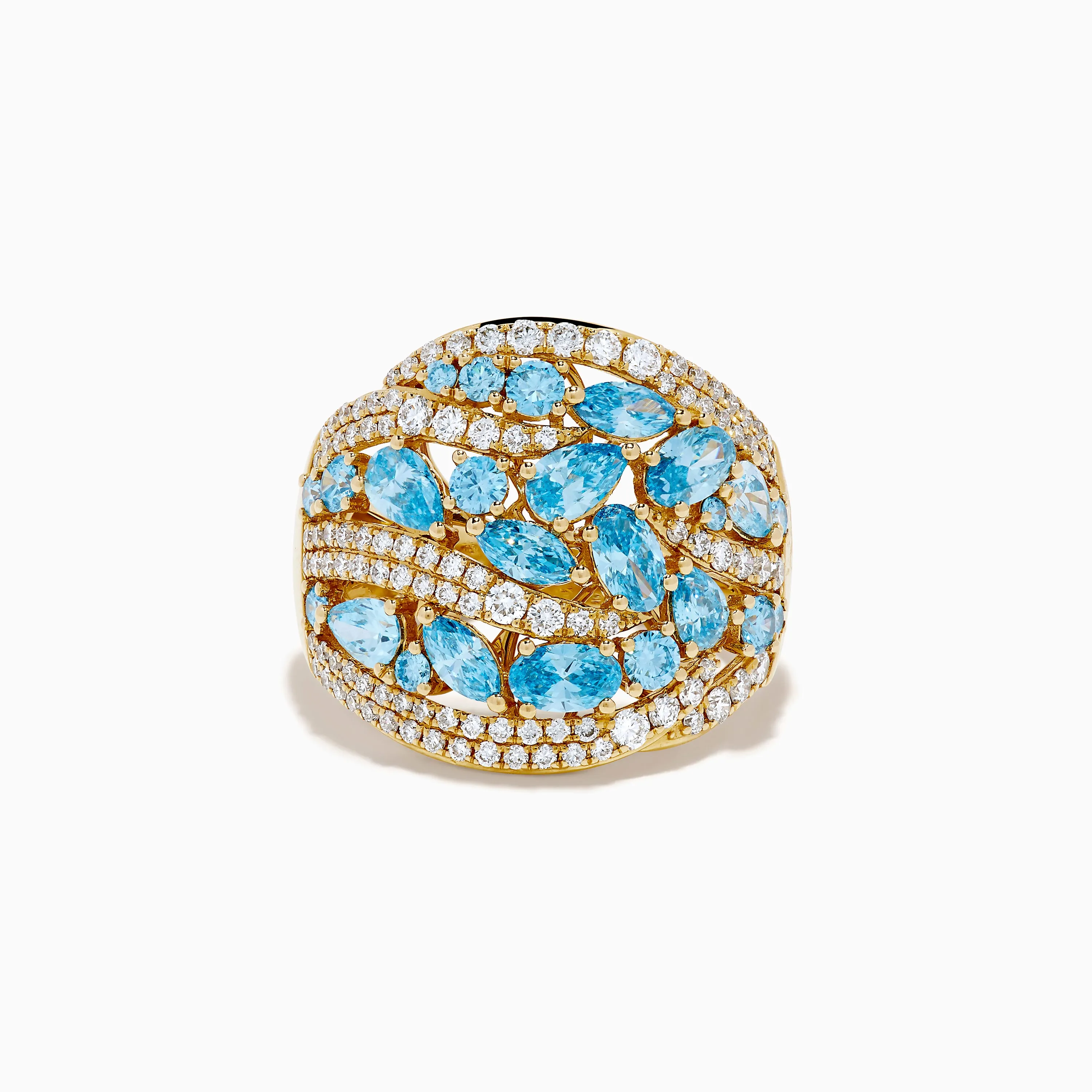 Lab Grown Blue and White Diamond Statement Ring in 14K Yellow Gold sold by Effy